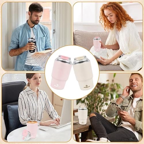 Philorn Coffee Cup Travel Mug, 14OZ/400ml Insulated Coffee Cup | with Double Wall, Reusable Coffee Cups with Lid & Straw, Pink Travel Cup for Hot and Cold Drinks thumbnail 7