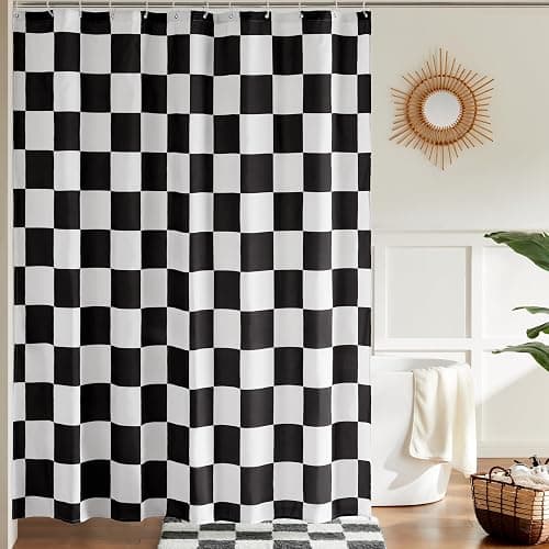 Ohocut Checkered Shower Curtain, Black and White Shower Curtains for Bathroom, Cute Retro Checkboard Shower Curtain Vintage Aesthetic, Washable Fabric Bath Curtain 72''x72'' - Image 1