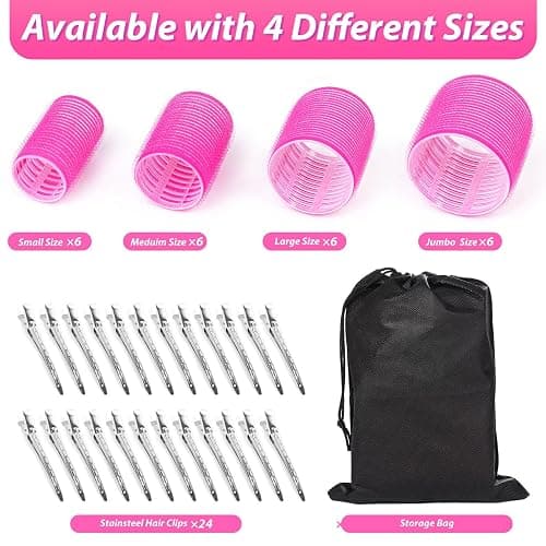 shynek Hair Rollers 48 Pcs Set, 24Pcs Hair Rollers 4 Sizes and 24 Pcs Hair Clips for Long Medium Short Hair (Pink) thumbnail 2