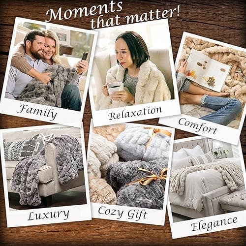 Chanasya Premium Ruched Faux Fur Throw Blanket - Luxurious, Soft Reversible Mink Blanket - 50" x 65” - Cloud - 50x65 Inches - A(cloud) thumbnail 4