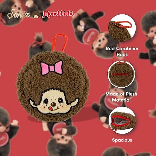 Sonix x Monchhichi Plush Earbud Pouch | Tech Keychain Bag Charm, Fuzzy Plush Character Coin Purse for Small Accessories, Earbuds | Monchhichi Girl thumbnail 4