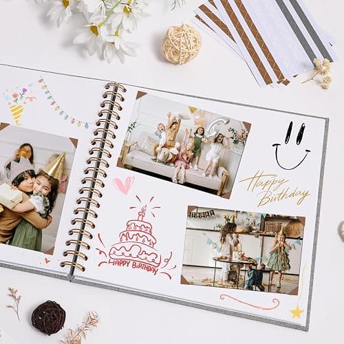 Scrapbook Photo Album 8x8 Inches 40 Pages Hardcover Kraft Paper Linen Cover Scrap Book Memory Book DIY Scrapbook Albums for Wedding Baby Boyfriend Travel Anniversary Family, Beige thumbnail 2