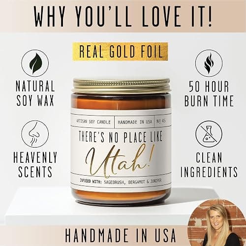 Utah Gifts, Utah Decor for Home - 'There's No Place Like Utah Candle, w/Sagebrush, Bergamot & Juniper I Utah Souvenirs I Utah State Gifts I 9oz Jar, 50Hr Burn, USA Made thumbnail 8