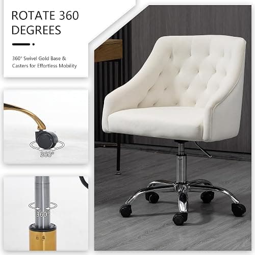 LOVSPATIO Home Office Chair, Velvet Swivel Adjustable Accent Vanity Chair with Arms Nailhead Trim for Bedroom, for to Living Room, Studying, Office (Ivory White) thumbnail 6
