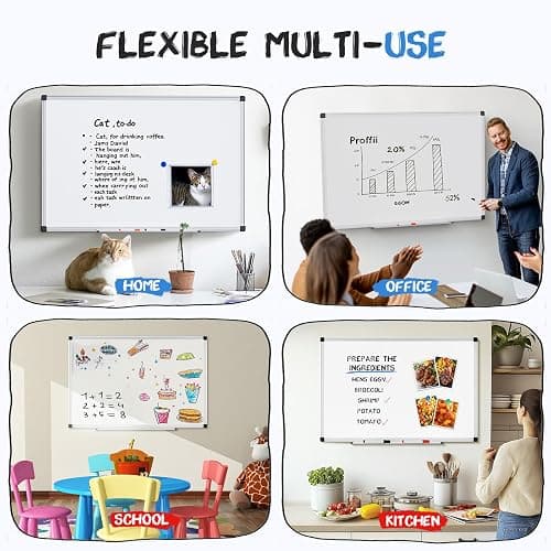 DUMOS Magnetic Whiteboard Kit for Wall 36" x 24", Dry Erase Board with 1 Dry Eraser & 2 Multicolor Markers & 4 Magnetic Pins, Sliver Reinforced Aluminum Frame for Home, School, Office thumbnail 6