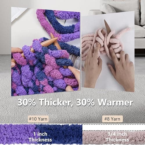Cozyful Chunky Yarn for Hand Knitting - #10 Chunky Chenille Blanket Yarn, Jumbo Big Thick Chunky Yarns for Crocheting, Tie Dye Bulky Knit Yarns, 8 Skein (25 yds 8 oz Each Skein), Multi Purple thumbnail 4