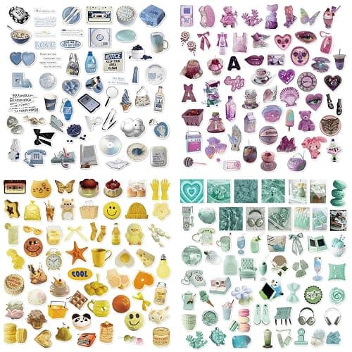 BOMICHI 240 Pcs Colorful Aesthetic Stickers for Scrapbooks,Cute Vinyl Stickers with 4 Different Colorful Themes for Water Bottles Laptop Stickers Skateboard Notebooks Phone Kindle thumbnail 7