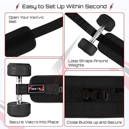 Kexvic Hip Thrust Belt - Booty Belt with Slip-Resistant Padding for Dumbbells, Kettlebells, Plates - Gym, Home & Workouts (Black) thumbnail 3