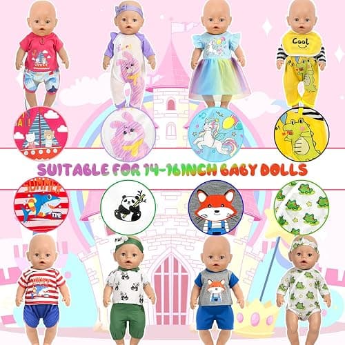 ARTST Baby Doll Clothes, 8 Set 14-16 inch Baby Doll Accessories Outfit with Headbands for 43cm New Born, 15 inch Bitty,18 inch Girls Boys(NO Doll) thumbnail 6