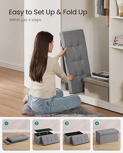 SONGMICS MAZIE Collection - 30 Inches Folding Storage Ottoman Bench, Ottoman Foot Rest, End of Bed Bench, Storage Chest, Load 660 lb, for Living Room, Bedroom, Entryway, Light Gray ULSF47G thumbnail 7