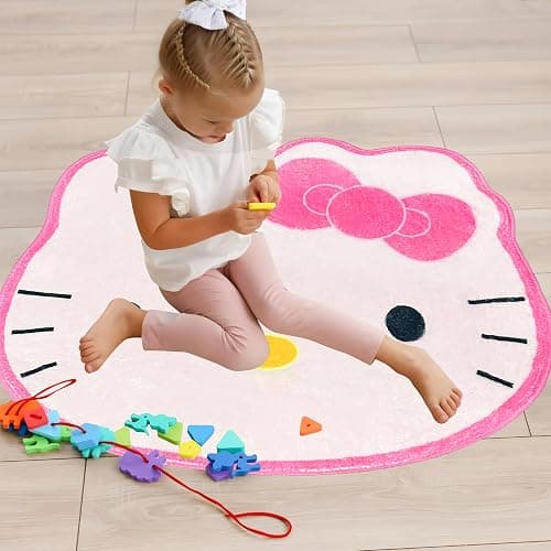 Hurig Super Soft Kitty Rugs Cute Area Rug for Room Decor Girls Bedroom Decoration Cashmere Mat - Kitty Head-1 - 2'3" x 2'9" (Irregular) thumbnail 3