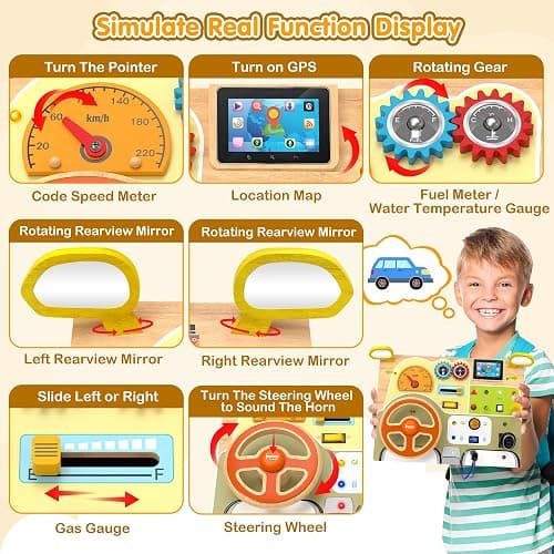 JGOBUB Montessori Toddler Toys - Baby Wooden Busy Board - Sensory Toys with Light Switch - Travel Toys for Educational Toddler Activities for Toddlers 1 2 3 4+ Year Old thumbnail 4