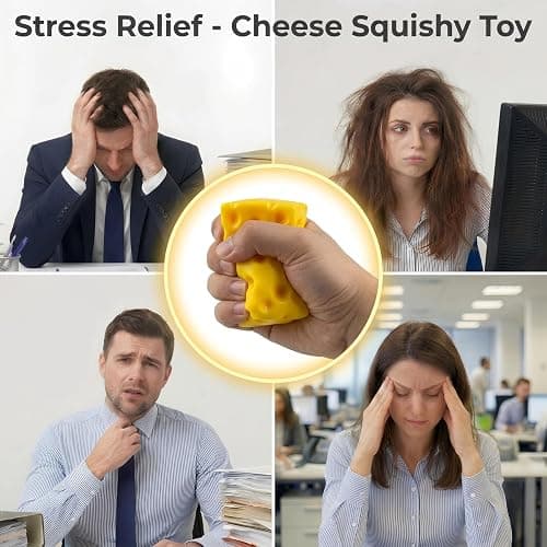 Plimto Cheese Squishy Fidget Toy, Soft 6cm Squeeze Toy for Desk, School or Home, Realistic TPR Stress Relief Toy for Kids and Adults, Great for Stocking Fillers and Party Bags thumbnail 4