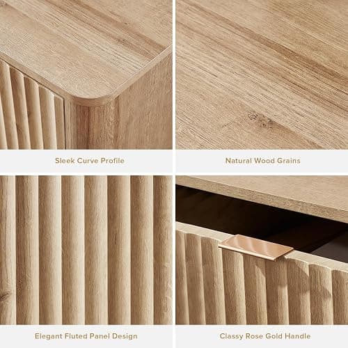 mopio Brooklyn Fluted Nightstand, Modern Farmhouse Nightstand, Small Side, Wood Bedside Table with Drawer, End Table with Storage, Fluted Night Stand, Curved Profile (Golden Oak, Single) thumbnail 3