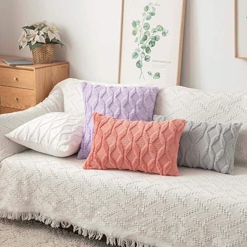 MIULEE Pack of 2 Embroidered Faux Wool Throw Pillow Covers Decorative Pillowcase Cushion Case for Couch Sofa Bedroom Car 20x20 Inch, Light Purple thumbnail 4