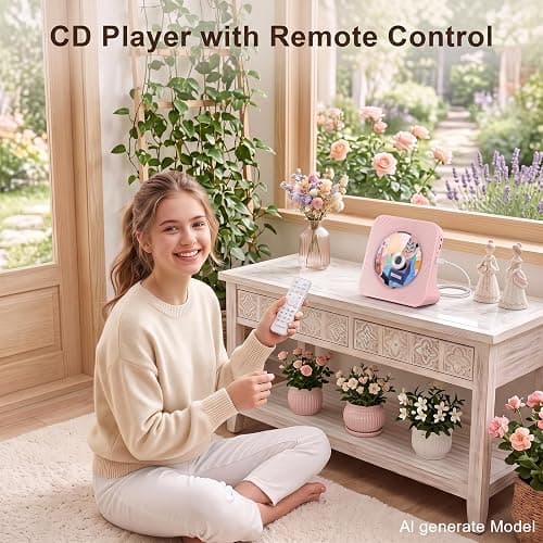 Portable CD Player with Bluetooth, Gueray Desktop CD Players for Home, Bulit-in Double HiFi Speakers, AUX&Headphone Jack, FM Radio Boombox with Remote Control, USB Port,LCD Display(Pink) thumbnail 6