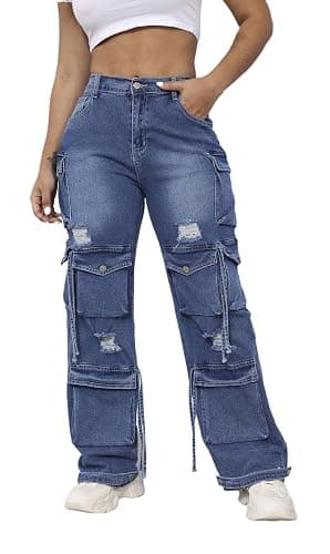 Ryehack Women’s Baggy Jeans Y2k Cargo Jeans Casual High Waist Baggy Denim Cargo Pants with Pockets Streetwear - Image 1