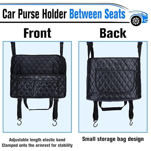 BFXM Car Purse Holder Between Seats, Leather Auto Front Seat Handbag Organizer Pocket, Large Capacity Car Net Pocket Handbag Holder, Backseat Barrier Storage Bag Fits for Car, Truck, SUV thumbnail 6