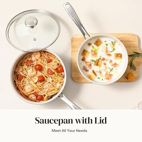 Redchef Ceramic Sauce Pan with Lid, 2.5QT Small Saucepan, Nonstick Cooking Pot with Stay-Cool Handle, Kitchen Non Toxic Soup Pot, PTFE & PFOA Free, Oven Dishwasher Safe, Compatible All Stovetops-Beige thumbnail 8