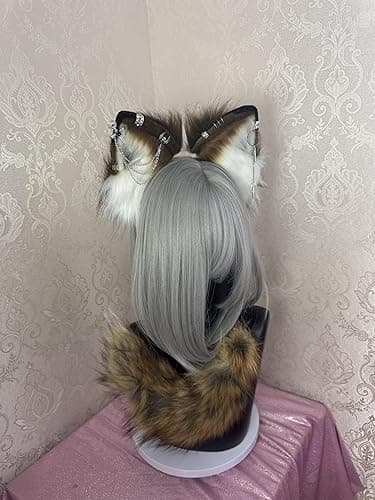 Cat Fox Wolf Ears and Tail Set - Plush Cosplay Clips Headband and Tail for Halloween, Costume Accessories,Gothic Punk 02ALL thumbnail 3