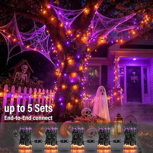 TW SHINE Purple and Orange Halloween Lights, 20FT 100 Count Incandescent Mini String Lights, Waterproof Halloween Decorations for Outdoor Indoor Patio Home Party Garden Yard Decor thumbnail 5