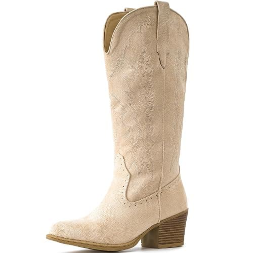 IUV Suede Cowboy Boots For Women Chunky Heel Pointed Toe Cowgirl Boots thumbnail 4