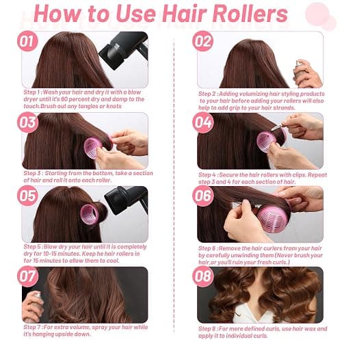 Big Self-Grip Hair Rollers with Stainless Steel Duckbill Clips for Long, Medium Hair and Volume thumbnail 3