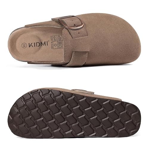 KIDMI Genuine Suede Clogs for Women Memory Foam Cork Footbed Potato Shoes Slip On Leather Mules with Big Buckle thumbnail 4