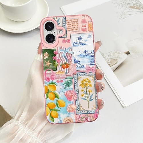 Jefonha Compatible with iPhone 17 Case Cute Aesthetic for Women Girls, Classic Retro Italian Lemon Flowers Vintage Collage Phone Case, Shockproof Protective Cover thumbnail 3