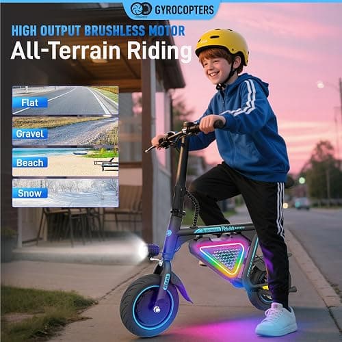 Gyrocopters Radi8 Electric Scooter for Kids & Teens | Moving LED Lights, E Scooter, Anti-Theft GPS Tracker | 250W Motor 10" Tire | Speed Upto 25Km/h Range Upto 20Km | UL2272 Safe thumbnail 5