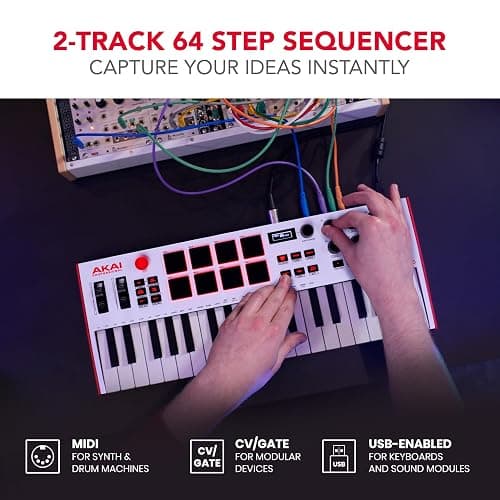 Akai Professional MPK Mini Plus - USB MIDI Keyboard Controller with 37 Mini Keys, 8 MPC Pads, Sequencer, MIDI/CV/Gate I/O and Native Instruments Sound Package, White Limited Edition thumbnail 4