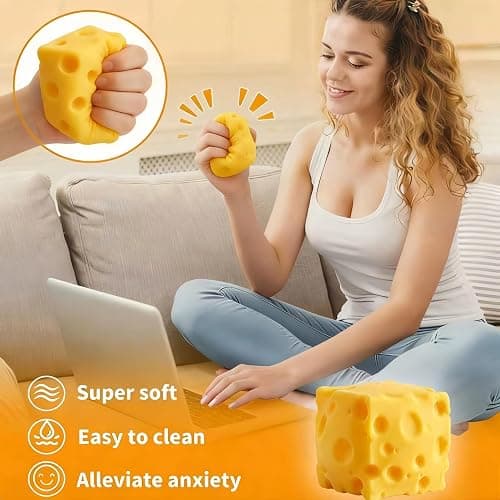 Cheese Squishy Toys – Soft Kawaii Squeeze Fidget Toy for Stress Relief, Cute Sensory Toy for Kids & Adults, Fun Party Favors & Gifts thumbnail 6