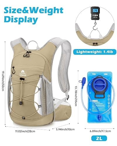Hydration Backpack with 2L Water Bladder - Lightweight 15L Daypack with Phone-Sized Hip Belt Pockets, Anti-Chafe Cotton Edging & No-Bounce Straps - Small Water Backpack for Hiking, Running, Skiing thumbnail 2