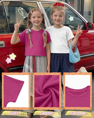 Mumucove 4 Pack Girls Crop Tops Kids Short Rolled Sleeve Shirts Loose Crew Neck Casual T-Shirts Cute Basic Summer Tees thumbnail 5