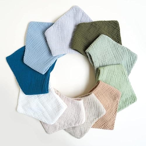 Konssy 10 Pack Baby Muslin Bandana Bibs for Drooling and Teething | 100% Cotton, 6-Layer Bibs, Pre-Washed Soft & Absorbent, Adjustable Neck Fit, Boys & Girls 0-36M thumbnail 6