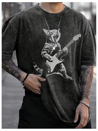Verdusa Oversized Graphic Tshirts for Men Vintage Tees Drop Shoulder Short Sleeve Punk Washed Casual Tops thumbnail 2