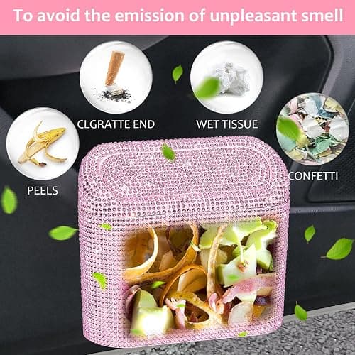 Accmor Bling Car Trash Can with Lid, Leak-Proof Mini Vehicle Trash Bin Automotive Dustbin Organizer Storage, Sparkling Crystal Trash Bag Container with 30pcs Garbage Bags for Car, Home, Office (Pink) thumbnail 6