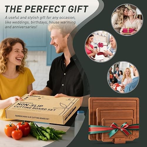 3 Packs Bamboo Cutting Board Set with Non Slip Feet Holder and Over Sink Nice Solid Thick Wood Juice Groove Chopping Board Extra Large Big Small Best Hardwood Kitchen Organic Vegetable Meat BBQ Kit thumbnail 8