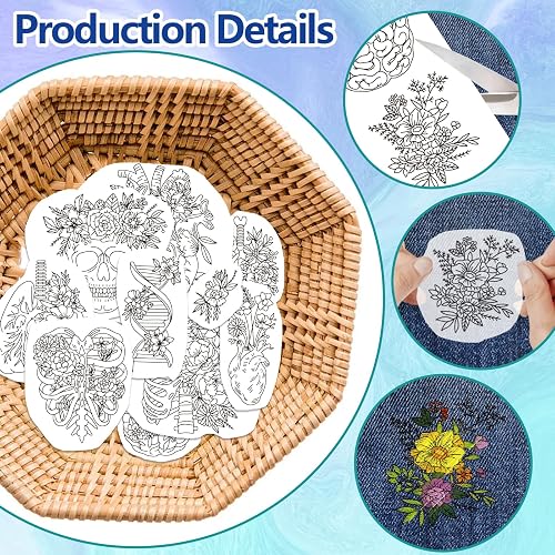 GLOBLELAND 4 Sheets Flower and Organ Skeleton Water Soluble Stabilizer Hand Sewing Stabilizers with Pre Printed Stick and Stitch Self Adhesive Wash Away Stabilizer for Bags Cloth Embroidery thumbnail 3