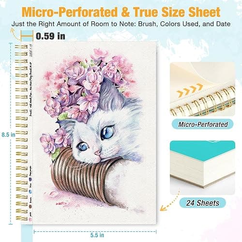 Creazic Watercolor Paper Pad, 5.5"x8.5” (24 Sheets, 140lb/300g), Spiral - Bound with Tear - Line. A Watercolor Journal and Sketchbook for Adults & Kids - Ideal for Smaller - Sized Exercises or Travel thumbnail 3