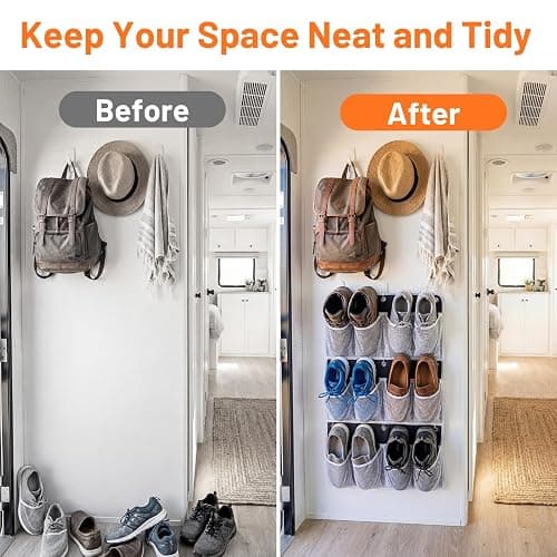 RV Shoe Storage for Bedside - 4 Pocket Wall Mounted Entryway Shoes Rack | Bed Hanging Pocket Organizer, Bedside Caddy Storage Organizer for Headboards Bunk Beds Dorm Rooms,RV & Camper Essentials thumbnail 4