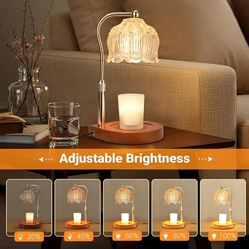 Candle Warmer Lamp with Timer Dimmer, Adjustable Height Candle Lamp Warmer for Jar Candles, Flower Glass Wax Melt Warmer with 2 Bulbs, Flameless Home Decor Gifts for Women Mom, Housewarming thumbnail 4