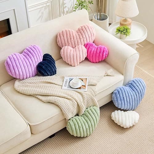 XVTRU Heart Pillows Heart Decorative Pillow Soft Fluffy Heart Shaped Dusty Pink Throw Pillows with Faux Rabbit Fur Aesthetic Room Decor Cute Small Pillow for Valentines Mother's Day thumbnail 4
