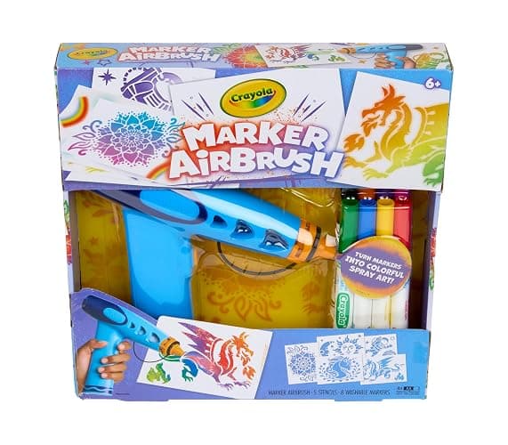 Crayola Marker Airbrush Spray Art Kit, 8 Washable Markers, 5 Stencils | Arts & Crafts Toys for Kids, Birthday, Holiday Gifts for Girls & Boys 6+, Battery-Powered Sprayer Kids Activities - Image 1