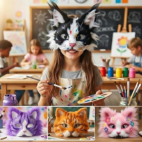 MAELSTROM 30Pcs Cat Mask Base With Strap - Blank to Paint, Therian Halloween Animal Mask for Party Costume thumbnail 4