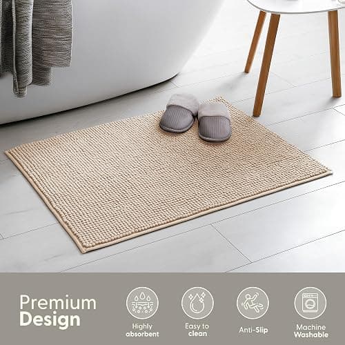 KEPLIN Non-Slip Microfibre Bath & Toilet Mat - Soft, Plush & Comfortable Rug with Machine Washable Design - Water Absorbent & Quick Drying to Keep Bathroom & Home Hygienic & Clean - (40x60cm) Beige thumbnail 3