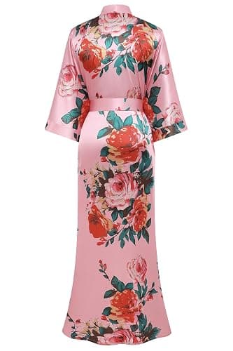 BABEYOND Women's Kimono Robe Long Satin Silky Floral Lightweight Bridesmaid Wedding Bachelorette Party Robe thumbnail 2