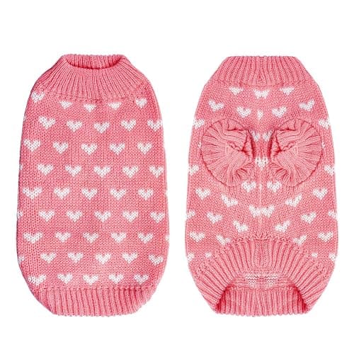 Dxhycc Dog Knitted Sweater Heart Puppy Sweater Warm Soft Pet Holiday Clothes for Small Cats and Dogs (Pink, S) thumbnail 2