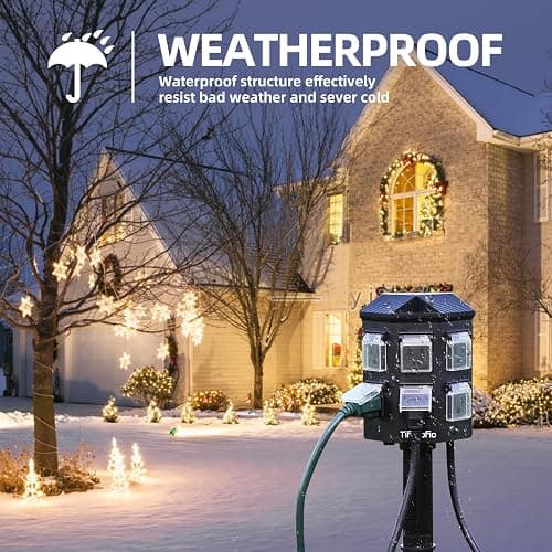 Outdoor Power Strip with 100FT Extension Cord, 100FT Remote Control, Dusk to Dawn Light Timer Waterproof, 6 Grounded Outlets for Yard, Pool and Garden, ETL Listed thumbnail 6