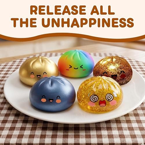 Glitter Dumpling Squishy,Dumpling Squishies,Glitter Dumpling Mystery Box,Colorful Dumpling Stress Balls Fidget,Jumbo Squishy Toy with Steamer Box,Soft Squeeze Decompression Dough (Rainbow Colors) thumbnail 4